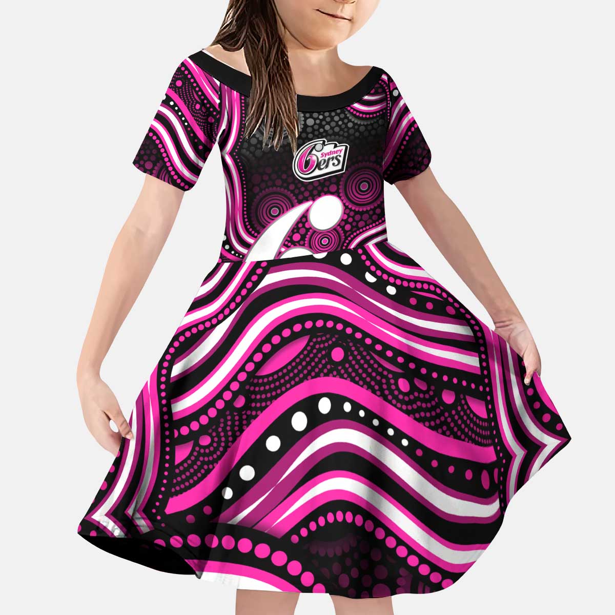 Sydney Sixers Cricket Kid Short Sleeve Dress Australian Cricket Mascot - Modern Indigenous Style