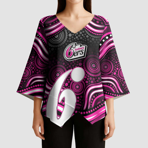 Sydney Sixers Cricket Kimono Sleeve Blouse Australian Cricket Mascot - Modern Indigenous Style