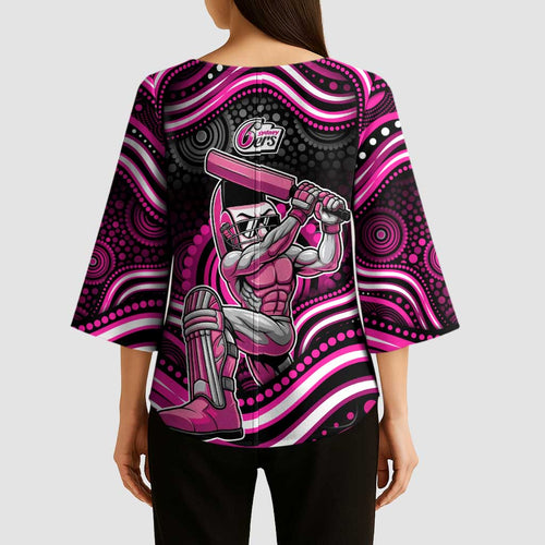 Sydney Sixers Cricket Kimono Sleeve Blouse Australian Cricket Mascot - Modern Indigenous Style