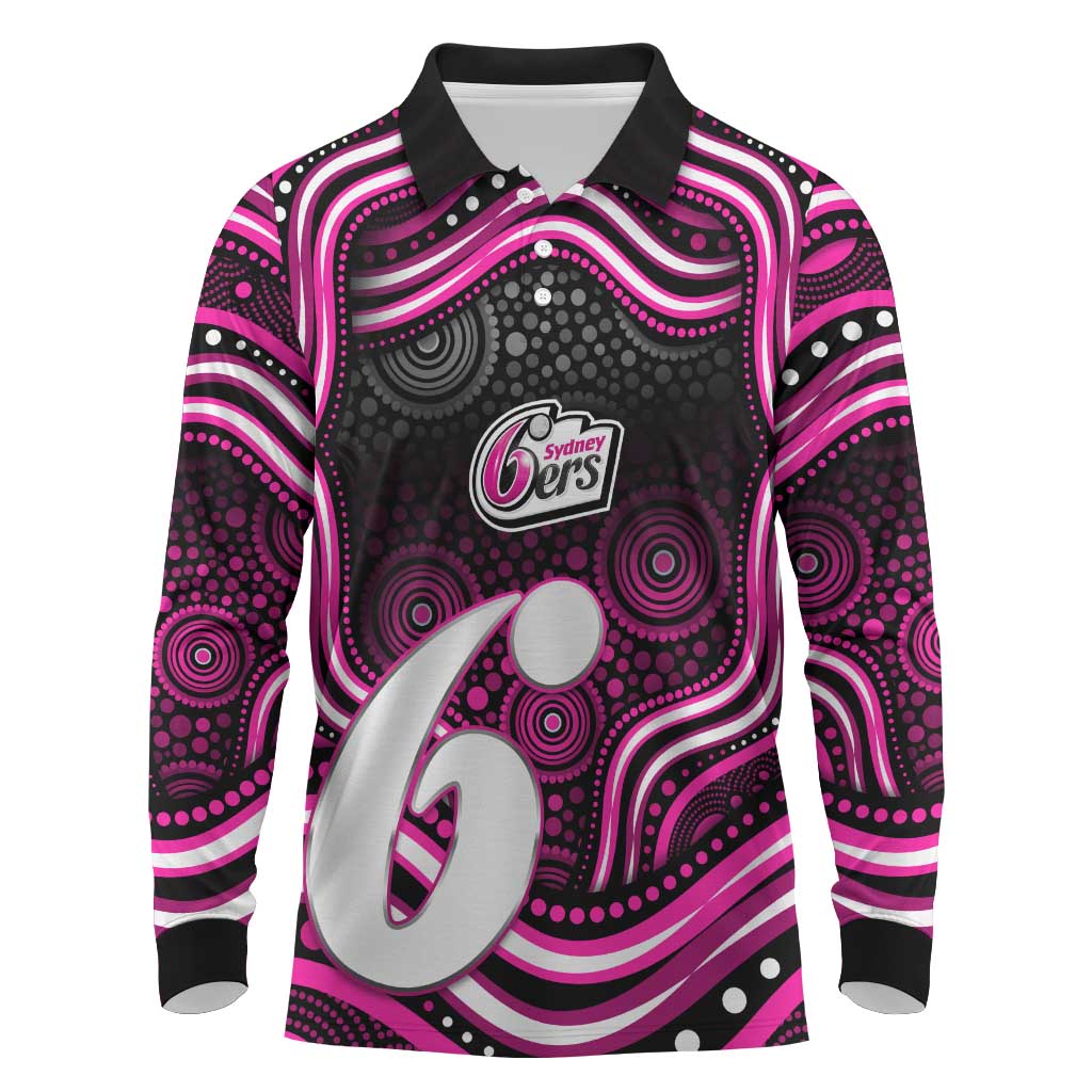 Sydney Sixers Cricket Long Sleeve Polo Shirt Australian Cricket Mascot - Modern Indigenous Style