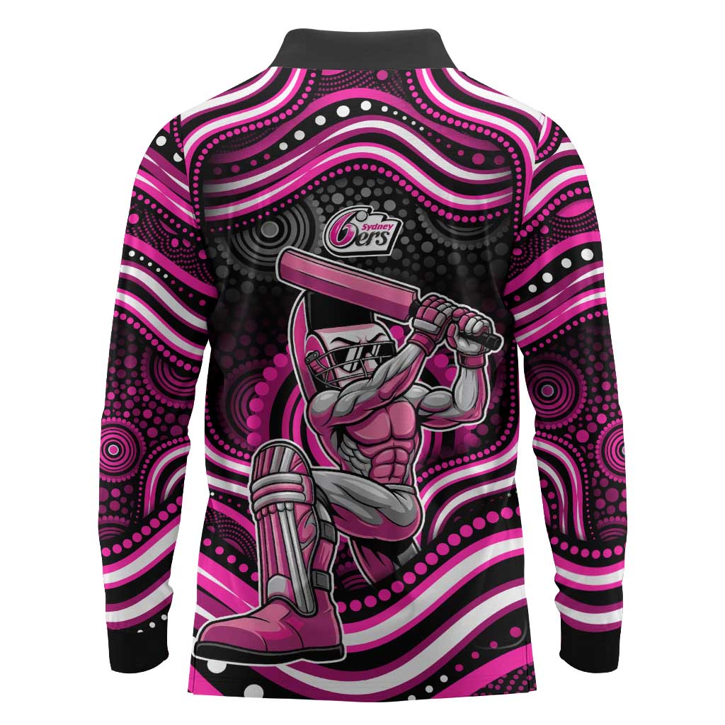 Sydney Sixers Cricket Long Sleeve Polo Shirt Australian Cricket Mascot - Modern Indigenous Style