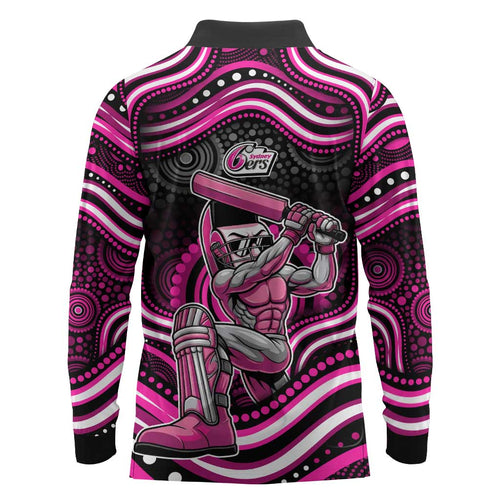 Sydney Sixers Cricket Long Sleeve Polo Shirt Australian Cricket Mascot - Modern Indigenous Style