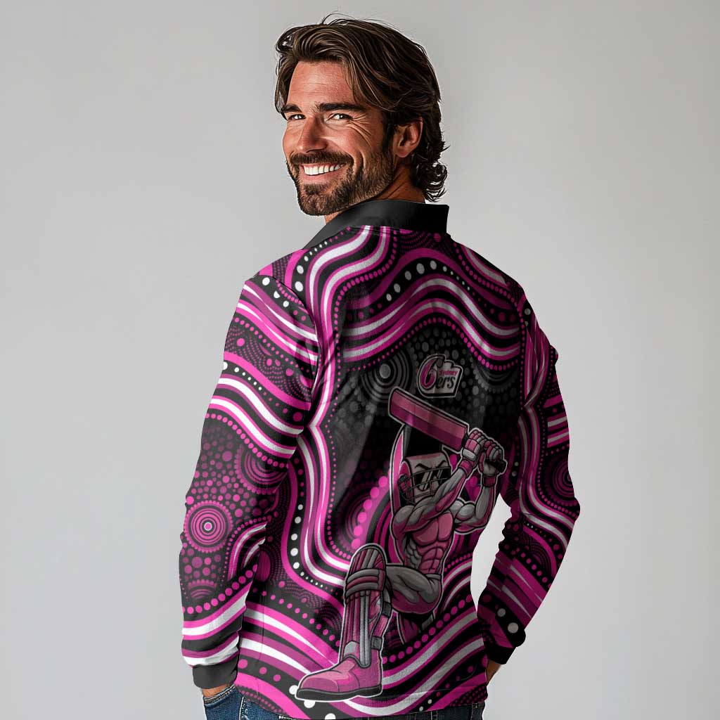 Sydney Sixers Cricket Long Sleeve Polo Shirt Australian Cricket Mascot - Modern Indigenous Style