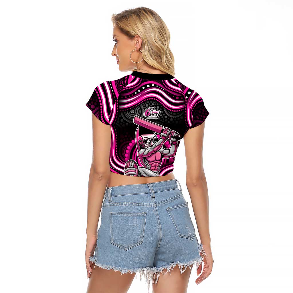 Sydney Sixers Cricket Raglan Cropped T Shirt Australian Cricket Mascot - Modern Indigenous Style
