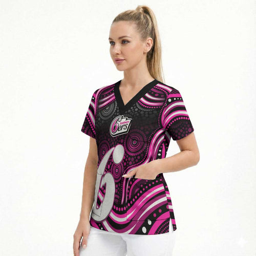 Sydney Sixers Cricket Scrub Top Australian Cricket Mascot - Modern Indigenous Style