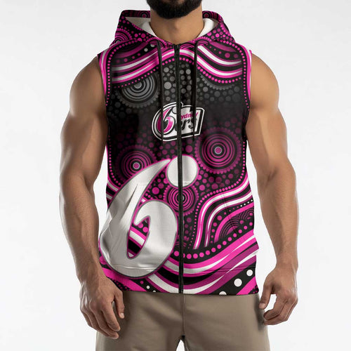 Sydney Sixers Cricket Sleeveless Zip Hoodie Australian Cricket Mascot - Modern Indigenous Style