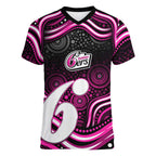 Sydney Sixers Cricket Women V-Neck T-Shirt Australian Cricket Mascot - Modern Indigenous Style