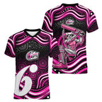 Sydney Sixers Cricket Women V-Neck T-Shirt Australian Cricket Mascot - Modern Indigenous Style
