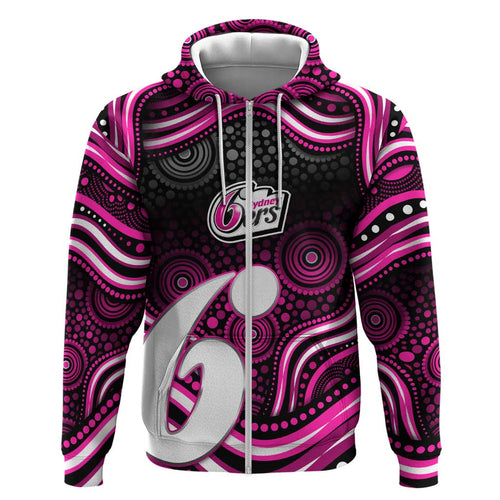 Sydney Sixers Cricket Zip Hoodie Australian Cricket Mascot - Modern Indigenous Style