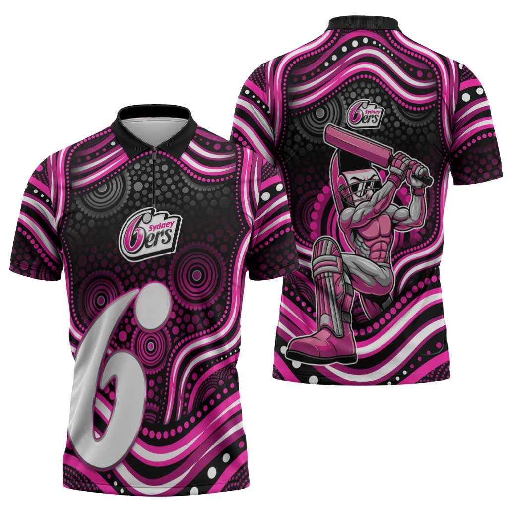 Sydney Sixers Cricket Zipper Polo Shirt Australian Cricket Mascot - Modern Indigenous Style