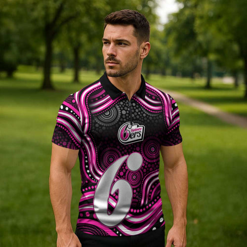 Sydney Sixers Cricket Zipper Polo Shirt Australian Cricket Mascot - Modern Indigenous Style