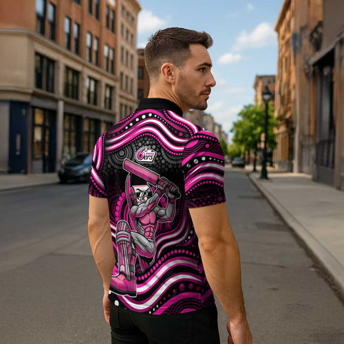 Sydney Sixers Cricket Zipper Polo Shirt Australian Cricket Mascot - Modern Indigenous Style