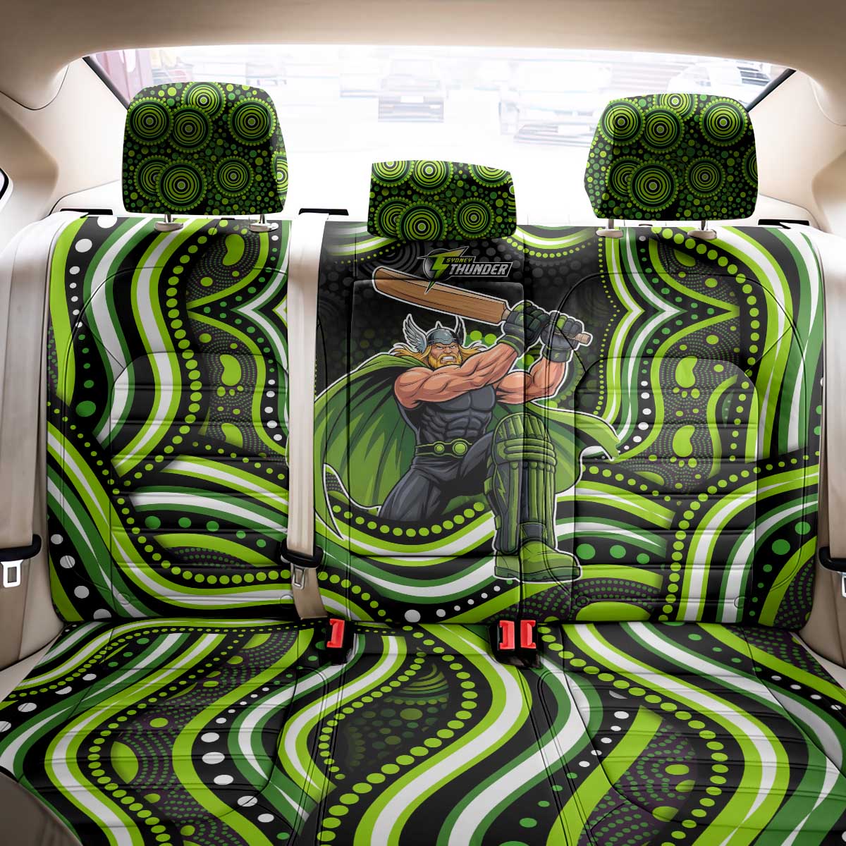 Sydney Thunder Cricket Back Car Seat Cover Australian Cricket Mascot - Modern Indigenous Style