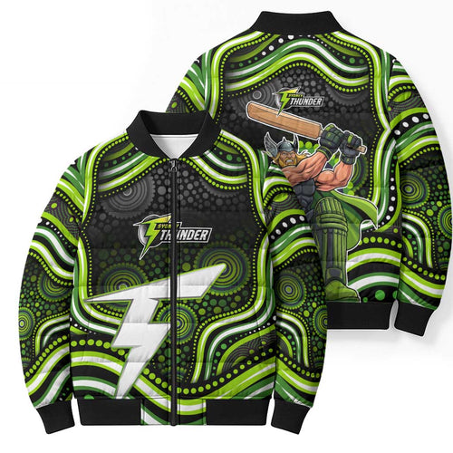 Sydney Thunder Cricket Bomber Puffer Jacket Australian Cricket Mascot - Modern Indigenous Style