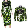 Sydney Thunder Cricket Couples Matching Long Sleeve Bodycon Dress and Long Sleeve Button Shirt Australian Cricket Mascot - Modern Indigenous Style