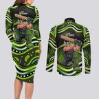 Sydney Thunder Cricket Couples Matching Long Sleeve Bodycon Dress and Long Sleeve Button Shirt Australian Cricket Mascot - Modern Indigenous Style