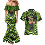 Sydney Thunder Cricket Couples Matching Mermaid Dress and Hawaiian Shirt Australian Cricket Mascot - Modern Indigenous Style