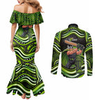 Sydney Thunder Cricket Couples Matching Mermaid Dress and Long Sleeve Button Shirt Australian Cricket Mascot - Modern Indigenous Style