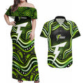 Sydney Thunder Cricket Couples Matching Off Shoulder Maxi Dress and Hawaiian Shirt Australian Cricket Mascot - Modern Indigenous Style