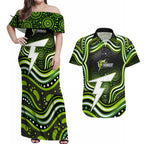 Sydney Thunder Cricket Couples Matching Off Shoulder Maxi Dress and Hawaiian Shirt Australian Cricket Mascot - Modern Indigenous Style