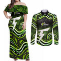 Sydney Thunder Cricket Couples Matching Off Shoulder Maxi Dress and Long Sleeve Button Shirt Australian Cricket Mascot - Modern Indigenous Style