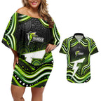 Sydney Thunder Cricket Couples Matching Off Shoulder Short Dress and Hawaiian Shirt Australian Cricket Mascot - Modern Indigenous Style