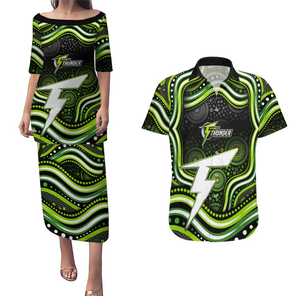 Sydney Thunder Cricket Couples Matching Puletasi and Hawaiian Shirt Australian Cricket Mascot - Modern Indigenous Style