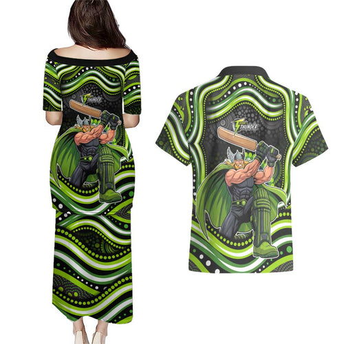 Sydney Thunder Cricket Couples Matching Puletasi and Hawaiian Shirt Australian Cricket Mascot - Modern Indigenous Style