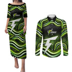 Sydney Thunder Cricket Couples Matching Puletasi and Long Sleeve Button Shirt Australian Cricket Mascot - Modern Indigenous Style