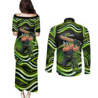 Sydney Thunder Cricket Couples Matching Puletasi and Long Sleeve Button Shirt Australian Cricket Mascot - Modern Indigenous Style