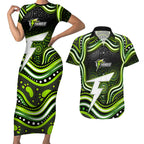 Sydney Thunder Cricket Couples Matching Short Sleeve Bodycon Dress and Hawaiian Shirt Australian Cricket Mascot - Modern Indigenous Style