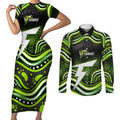 Sydney Thunder Cricket Couples Matching Short Sleeve Bodycon Dress and Long Sleeve Button Shirt Australian Cricket Mascot - Modern Indigenous Style