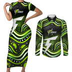 Sydney Thunder Cricket Couples Matching Short Sleeve Bodycon Dress and Long Sleeve Button Shirt Australian Cricket Mascot - Modern Indigenous Style