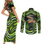 Sydney Thunder Cricket Couples Matching Short Sleeve Bodycon Dress and Long Sleeve Button Shirt Australian Cricket Mascot - Modern Indigenous Style