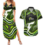 Sydney Thunder Cricket Couples Matching Summer Maxi Dress and Hawaiian Shirt Australian Cricket Mascot - Modern Indigenous Style