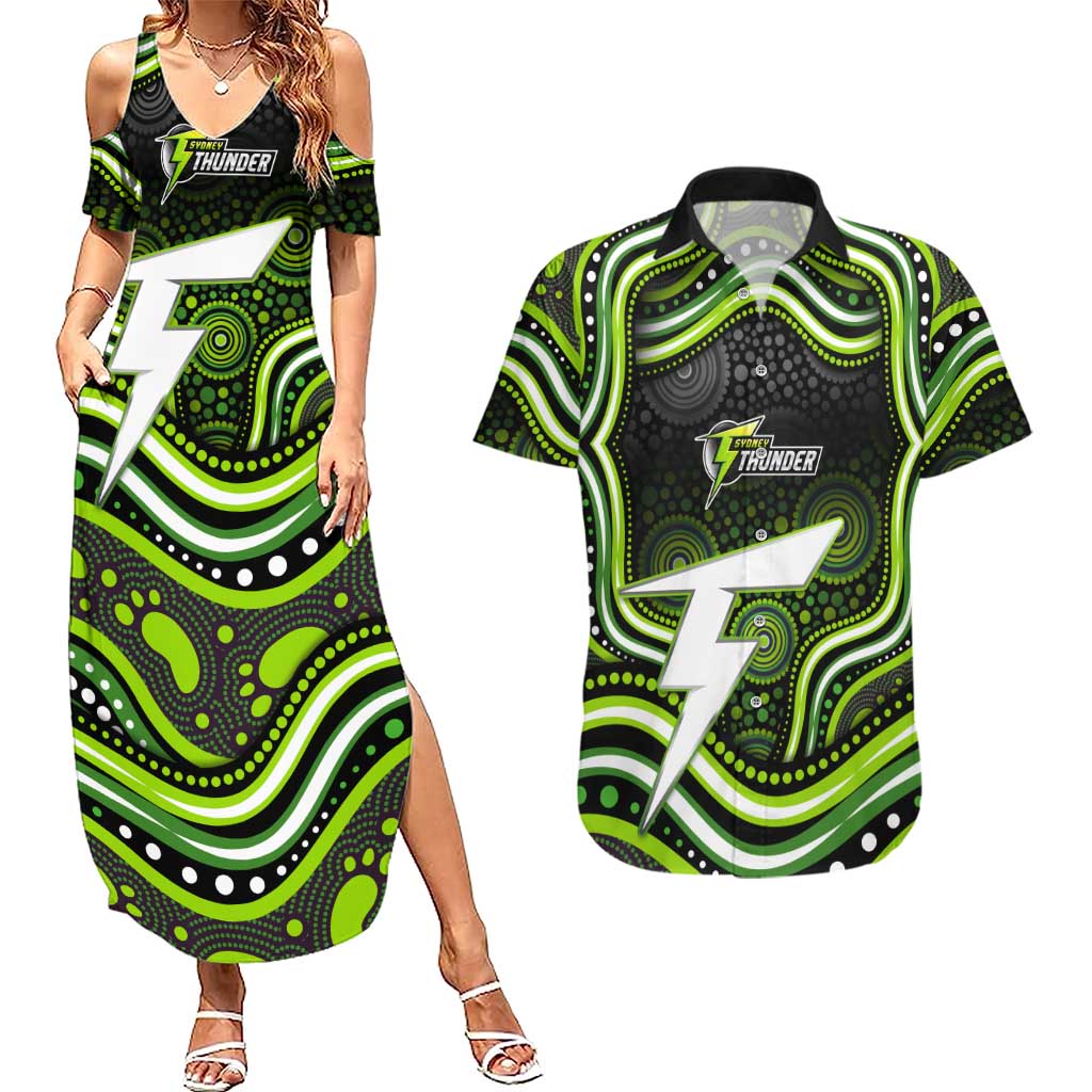 Sydney Thunder Cricket Couples Matching Summer Maxi Dress and Hawaiian Shirt Australian Cricket Mascot - Modern Indigenous Style