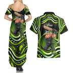 Sydney Thunder Cricket Couples Matching Summer Maxi Dress and Hawaiian Shirt Australian Cricket Mascot - Modern Indigenous Style