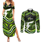 Sydney Thunder Cricket Couples Matching Summer Maxi Dress and Long Sleeve Button Shirt Australian Cricket Mascot - Modern Indigenous Style