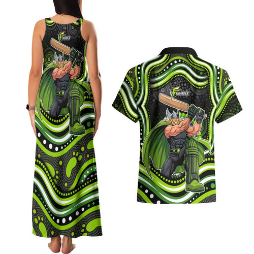 Sydney Thunder Cricket Couples Matching Tank Maxi Dress and Hawaiian Shirt Australian Cricket Mascot - Modern Indigenous Style