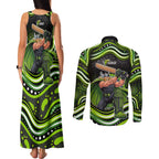 Sydney Thunder Cricket Couples Matching Tank Maxi Dress and Long Sleeve Button Shirt Australian Cricket Mascot - Modern Indigenous Style