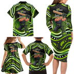 Sydney Thunder Cricket Family Matching Long Sleeve Bodycon Dress and Hawaiian Shirt Australian Cricket Mascot - Modern Indigenous Style