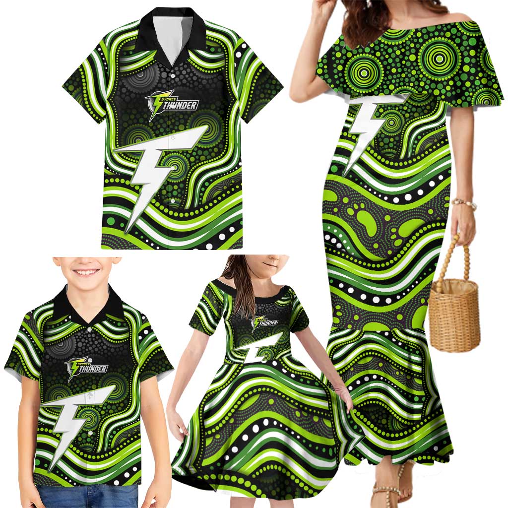 Sydney Thunder Cricket Family Matching Mermaid Dress and Hawaiian Shirt Australian Cricket Mascot - Modern Indigenous Style