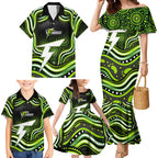 Sydney Thunder Cricket Family Matching Mermaid Dress and Hawaiian Shirt Australian Cricket Mascot - Modern Indigenous Style