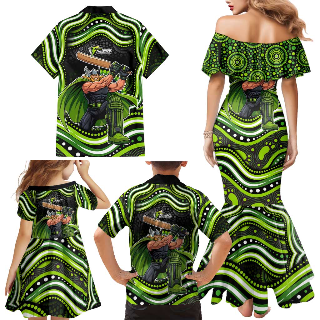 Sydney Thunder Cricket Family Matching Mermaid Dress and Hawaiian Shirt Australian Cricket Mascot - Modern Indigenous Style