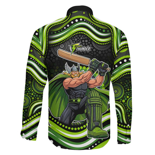 Sydney Thunder Cricket Family Matching Off The Shoulder Long Sleeve Dress and Hawaiian Shirt Australian Cricket Mascot - Modern Indigenous Style