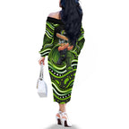 Sydney Thunder Cricket Family Matching Off The Shoulder Long Sleeve Dress and Hawaiian Shirt Australian Cricket Mascot - Modern Indigenous Style