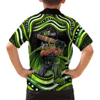 Sydney Thunder Cricket Family Matching Off Shoulder Maxi Dress and Hawaiian Shirt Australian Cricket Mascot - Modern Indigenous Style
