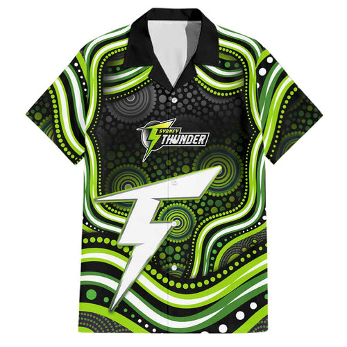 Sydney Thunder Cricket Family Matching Off Shoulder Maxi Dress and Hawaiian Shirt Australian Cricket Mascot - Modern Indigenous Style