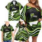 Sydney Thunder Cricket Family Matching Off Shoulder Short Dress and Hawaiian Shirt Australian Cricket Mascot - Modern Indigenous Style