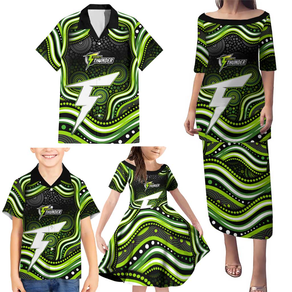Sydney Thunder Cricket Family Matching Puletasi and Hawaiian Shirt Australian Cricket Mascot - Modern Indigenous Style